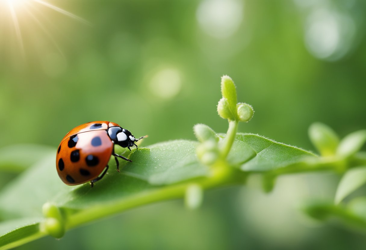 A ladybug encounters another ladybug with no spots, symbolizing a spiritual connection