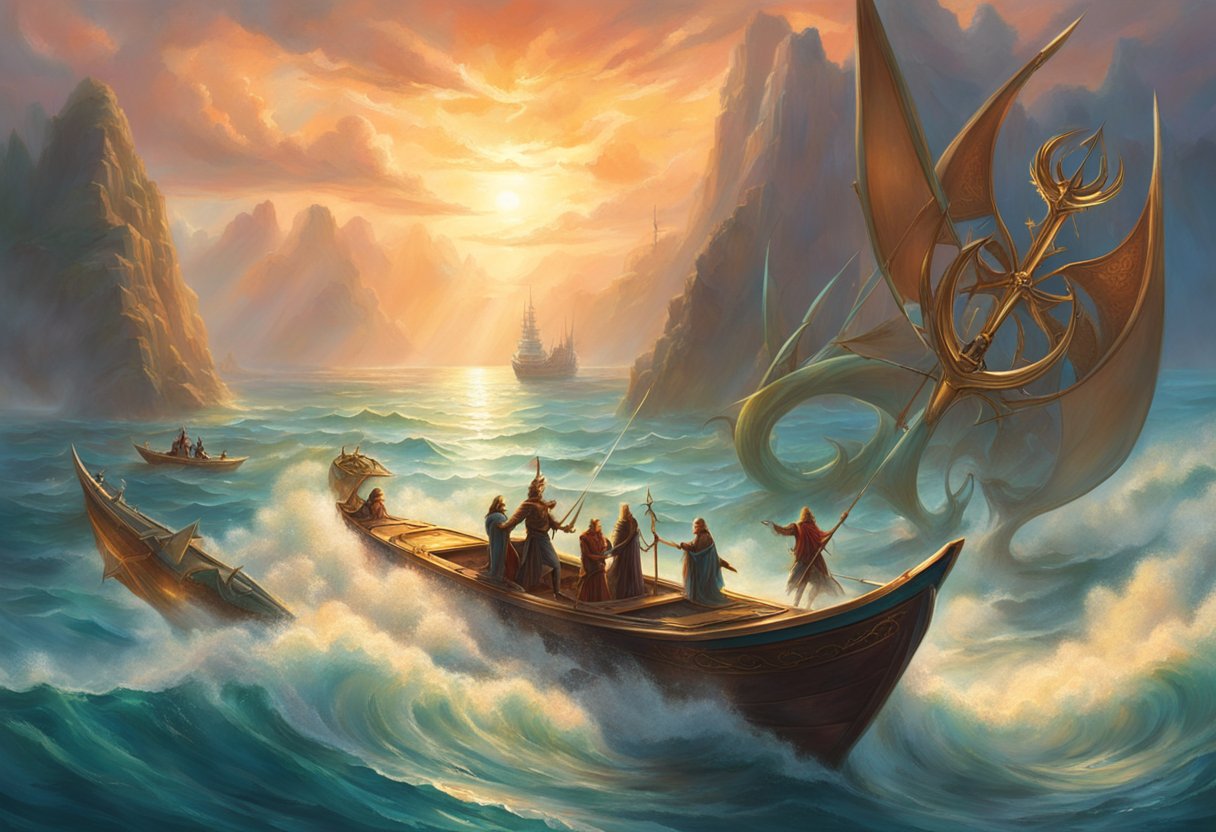 Ocean Master, with his iconic trident, commands a sleek boat amidst a gathering of boating enthusiasts, showcasing his resurgence in the boating culture