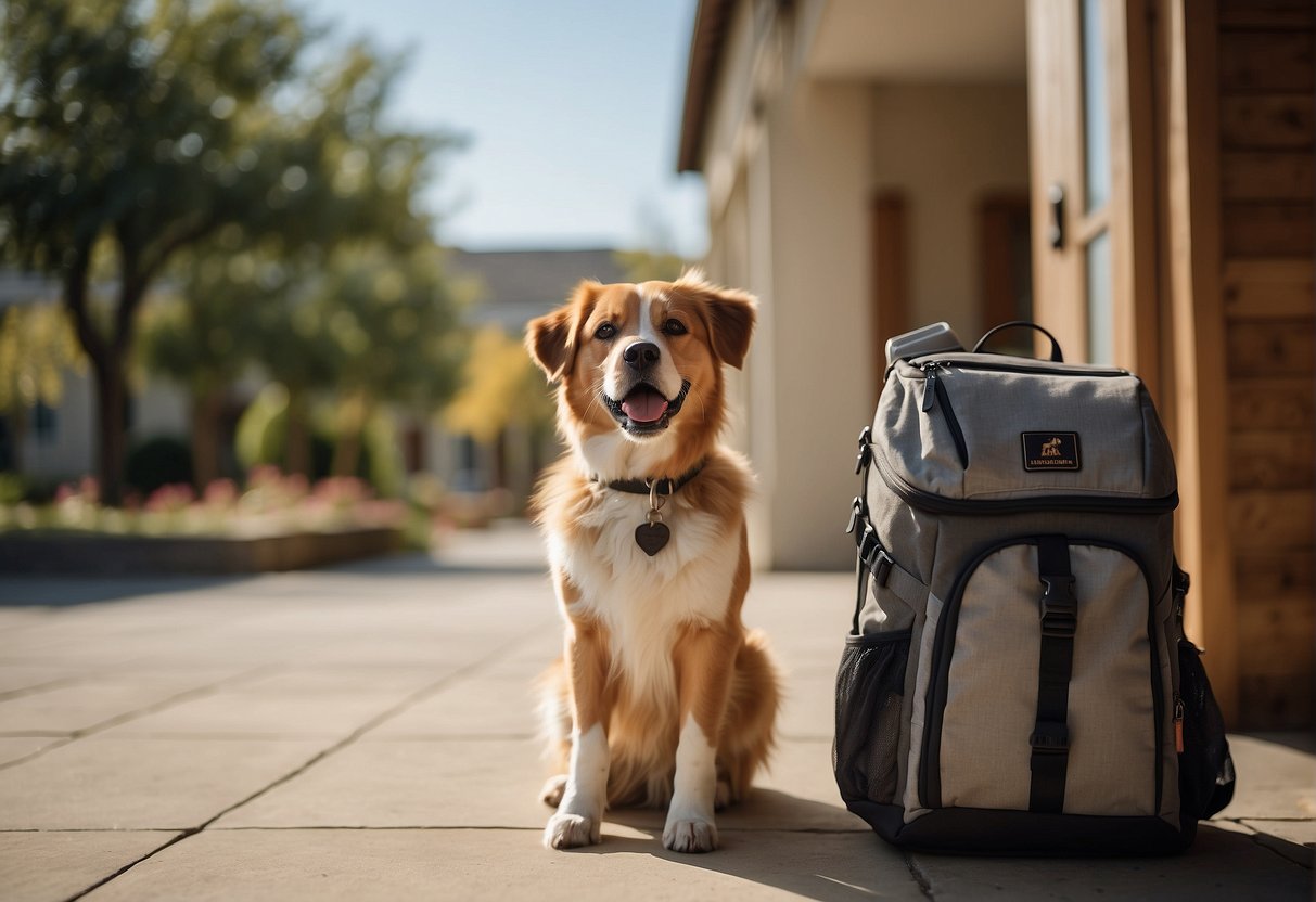 A dog eagerly waits by the door, leash in mouth. A backpack is filled with water, treats, and a map. The sun is shining, and the trail beckons