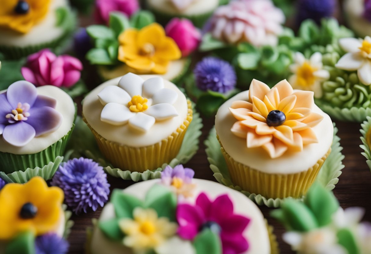 A variety of gluten-free and vegan wedding cake decorations, including fresh fruit, edible flowers, and elegant icing designs