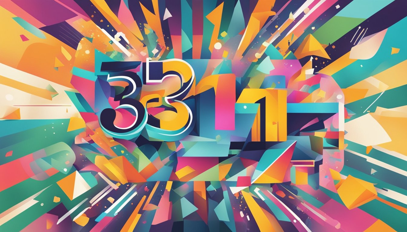 A sign reading "3131 en Otros Contextos 3131 Significado" stands against a colorful background, with abstract shapes and patterns surrounding it