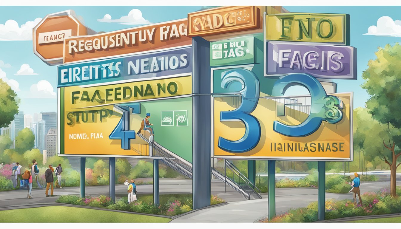 A large sign with "Frequently Asked Questions 433 Significado" displayed prominently