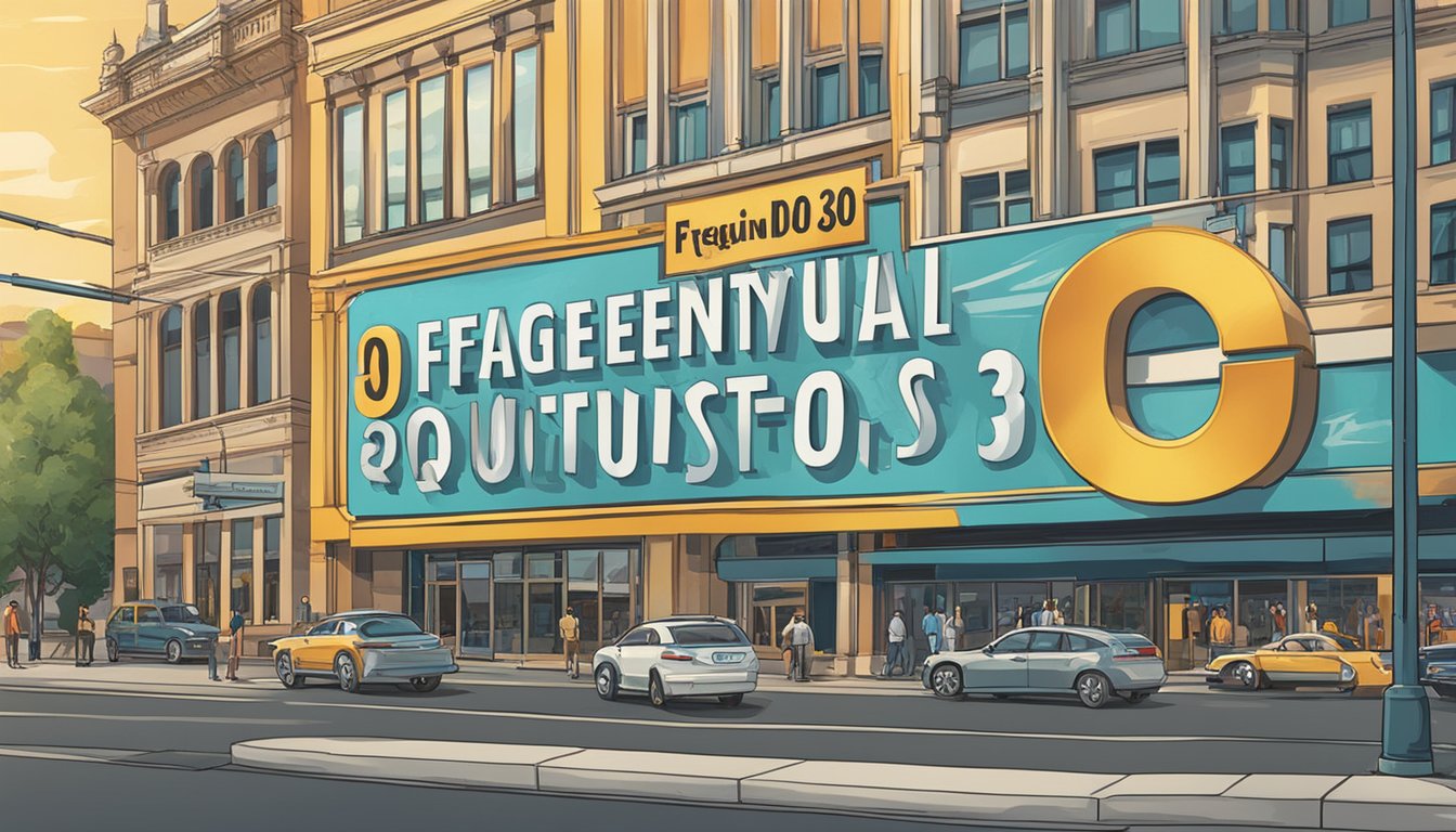 A large sign with "Frequently Asked Questions 3030 Significado" displayed prominently in bold lettering