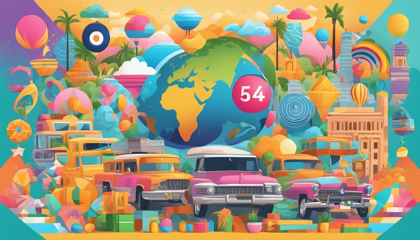 A vibrant scene of cultural symbols and icons, representing the meaning of "545" in popular culture