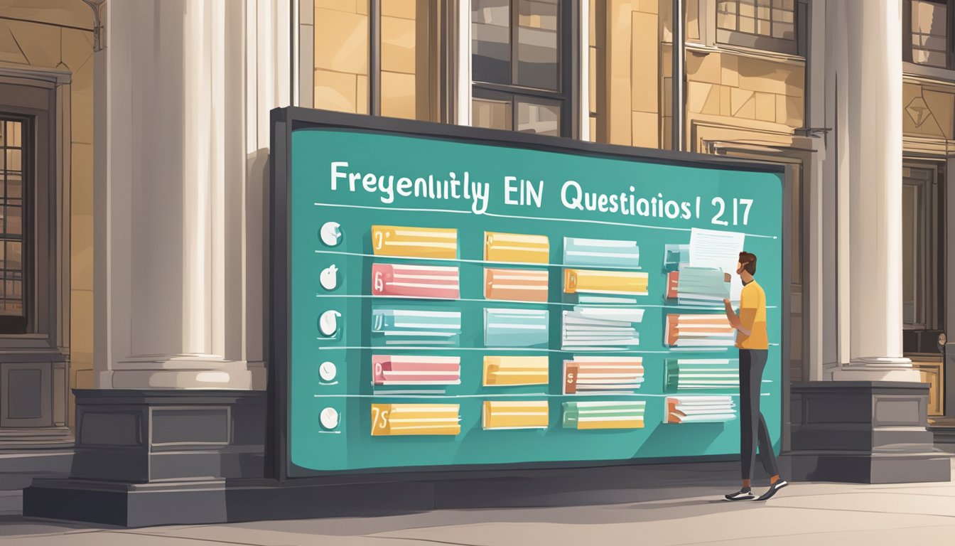 A large sign with "Frequently Asked Questions 117 Significado" displayed prominently