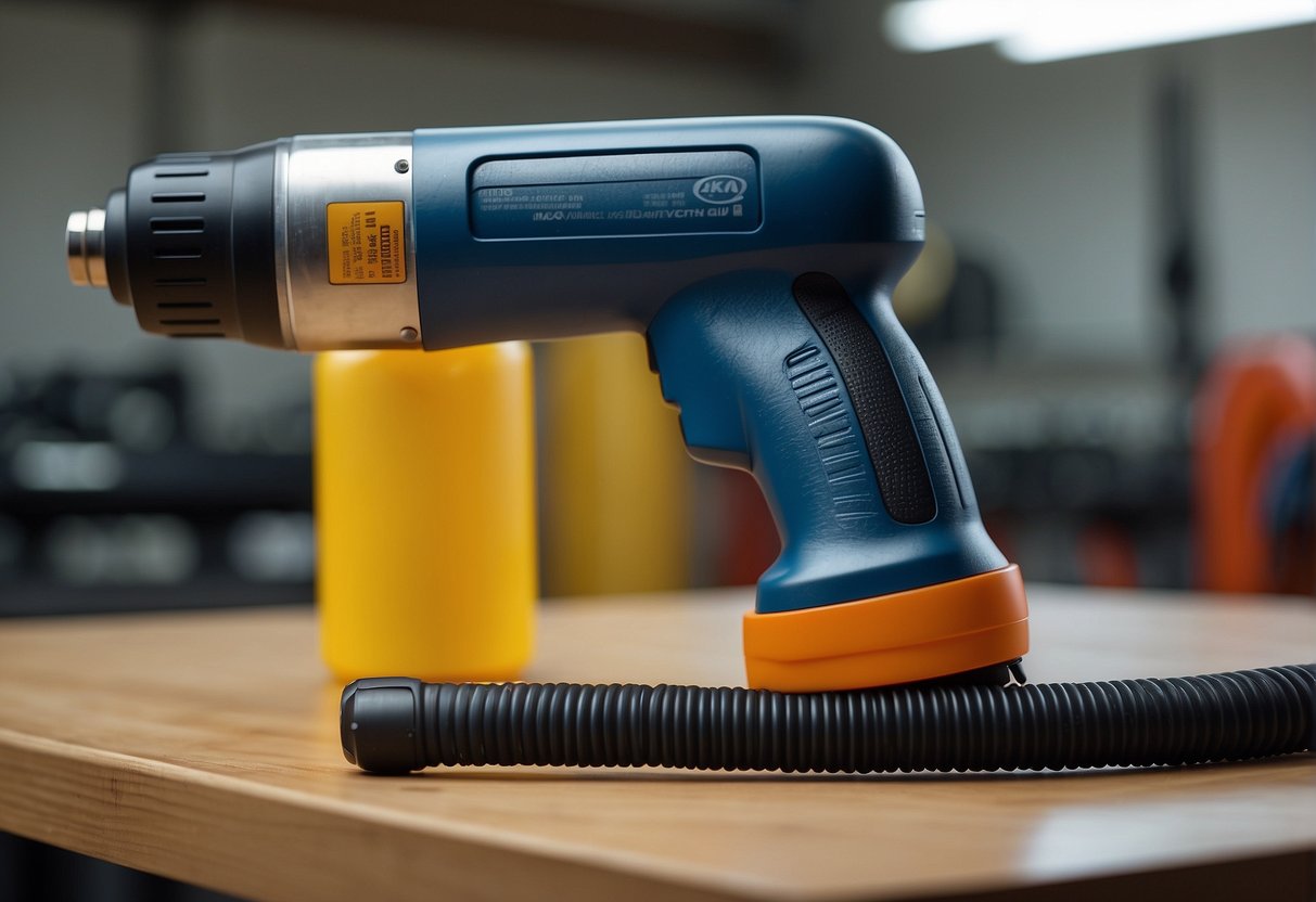 A heat gun is directed at a piece of shrink wrap, causing it to shrink and conform to the object beneath it