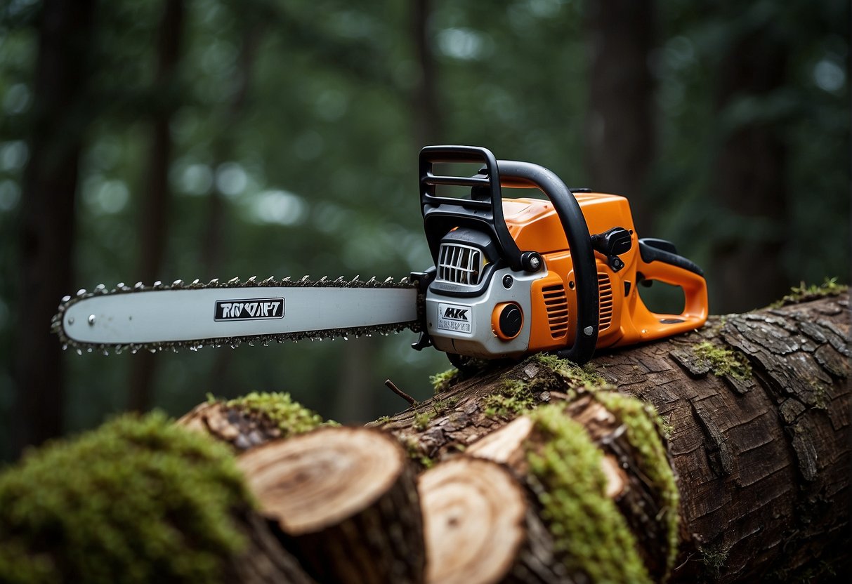 A chainsaw with a smaller bar cutting through a small tree branch, showing improved maneuverability and precision