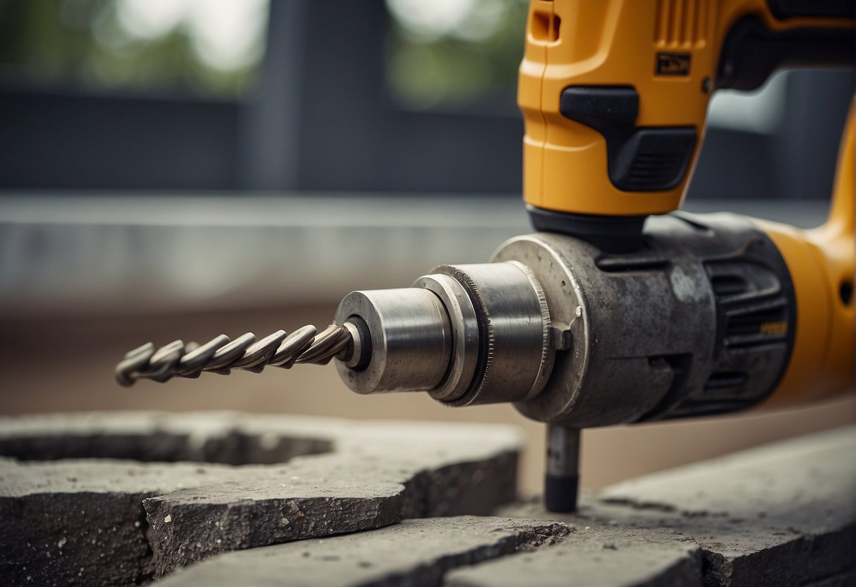 A hammer drill bit is inserted into a regular drill, then used to bore into concrete or masonry. The drill bit rapidly hammers while spinning to quickly and efficiently create holes in tough materials