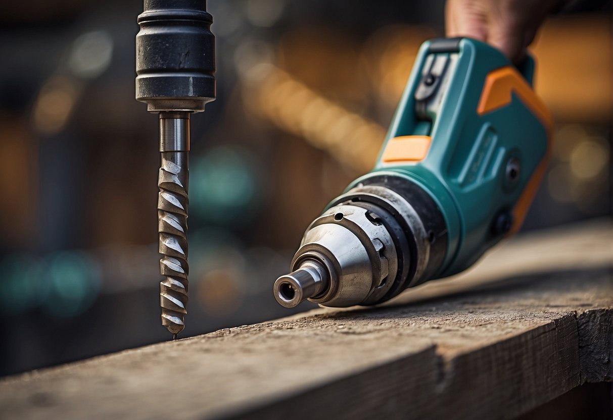 A hammer drill bit is inserted into a regular drill, creating a secure and efficient tool for drilling through tough materials