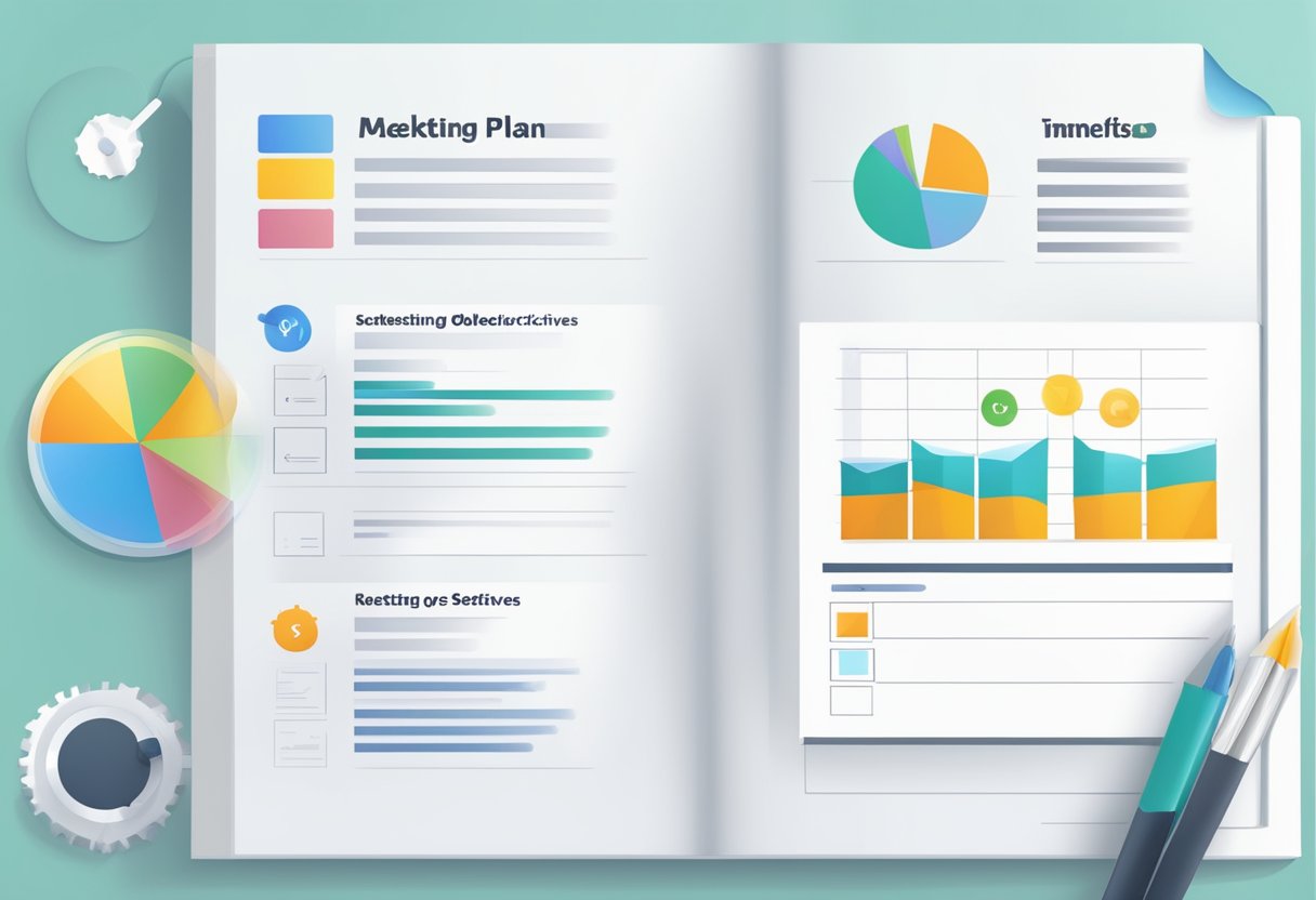 A blank marketing plan template with "Setting Objectives" section highlighted