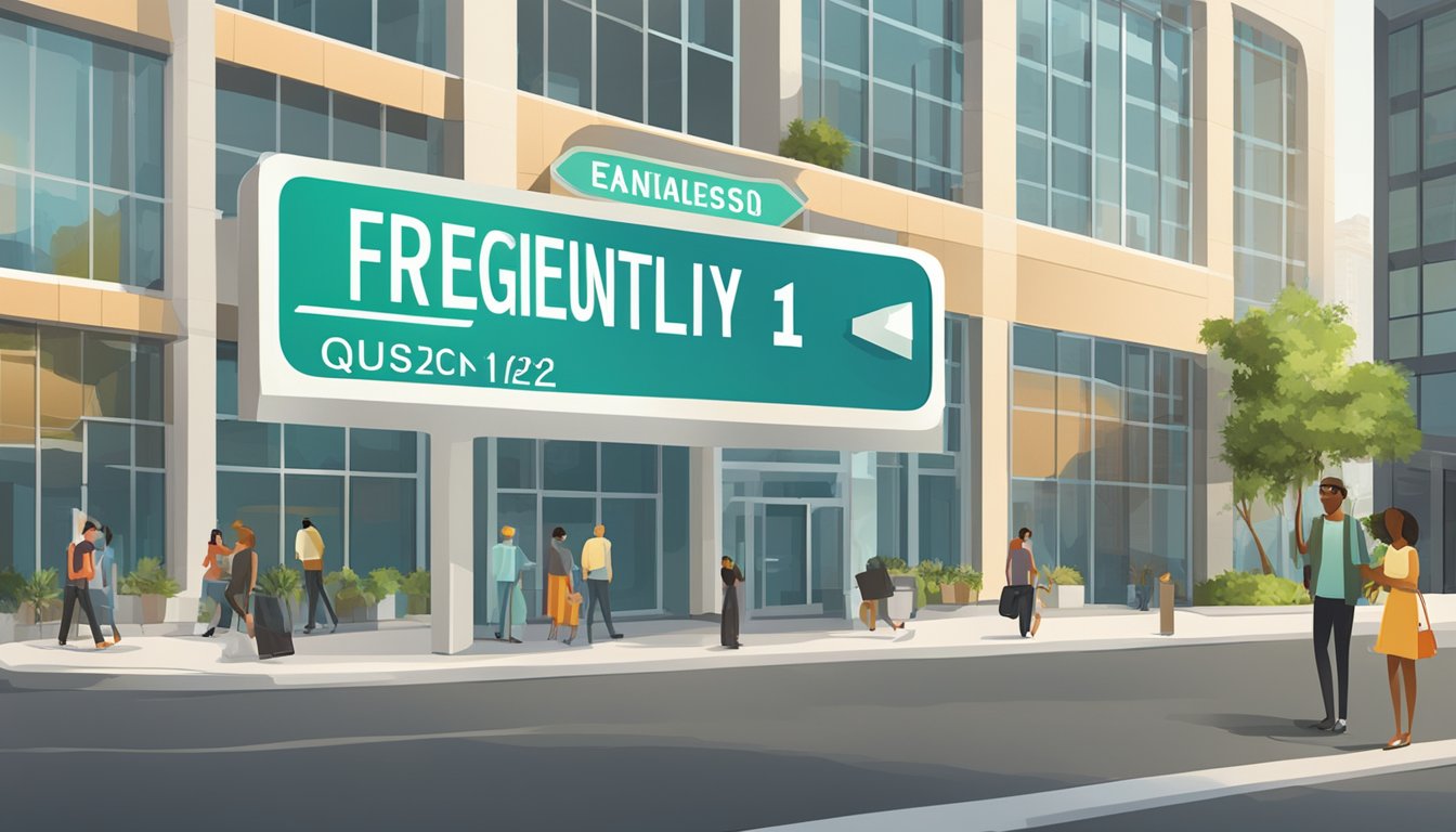 A large sign with "Frequently Asked Questions 1123 Significado" displayed prominently
