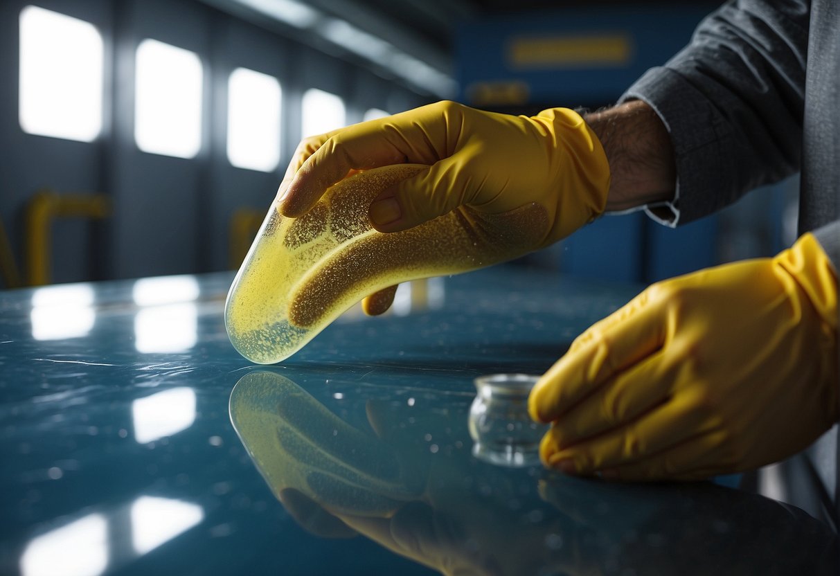 A hand applies spar urethane over epoxy, creating a protective coating