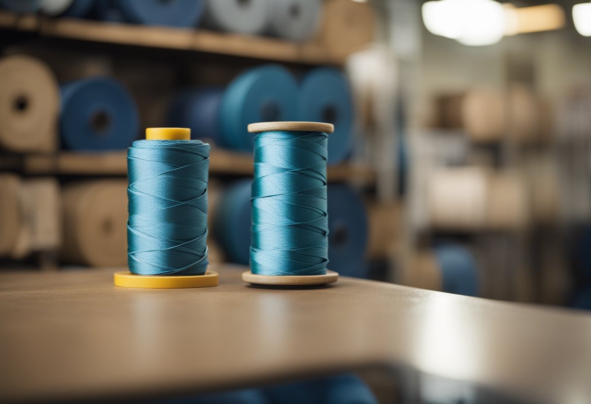 A spool of elastane stands tall next to other fibers, showcasing its stretch and resilience