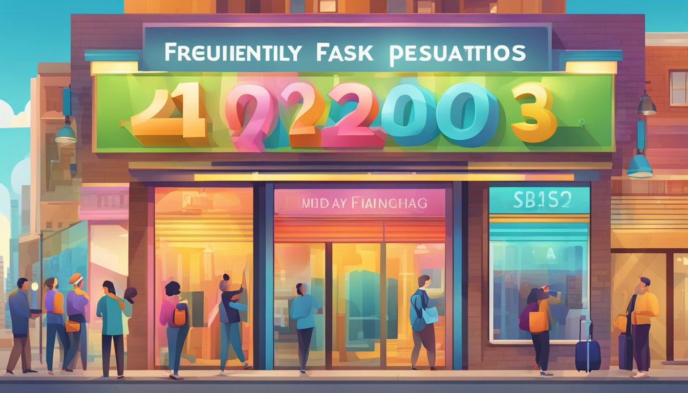 A bright, colorful sign with "Frequently Asked Questions 1202 Significado" displayed prominently