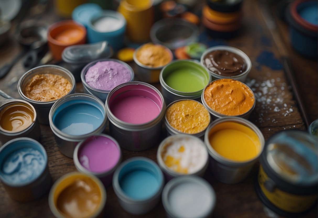 Mod podge and acrylic paint being mixed in varying ratios using different techniques