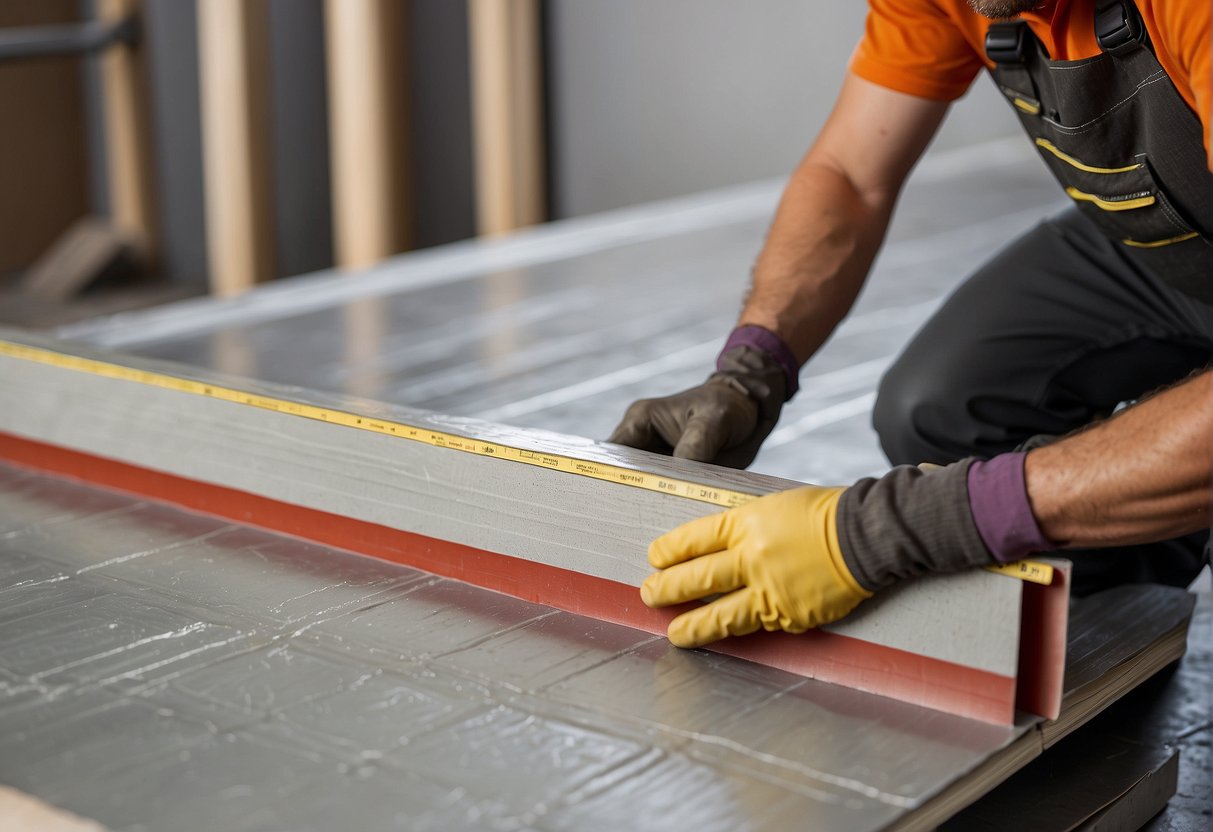 Redgard Seam Tape being applied to cement board, creating a waterproof seal