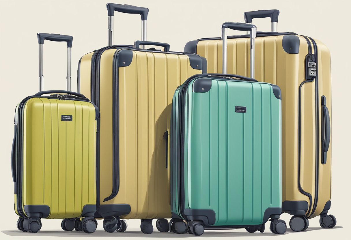 A lineup of eco-friendly suitcases, showcasing durability and style. Labels highlight 2024's top picks for best value and sustainability