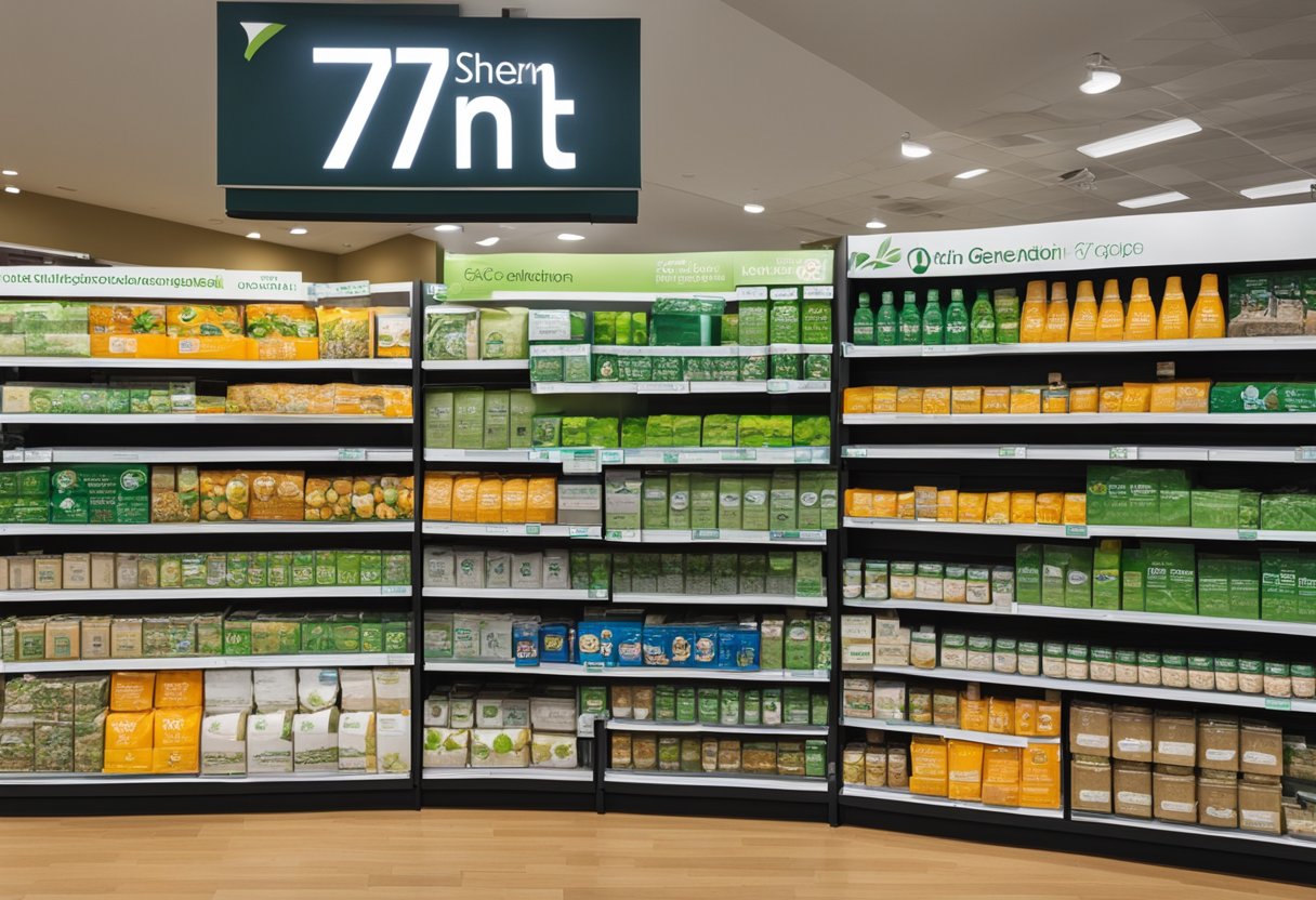 A display of 7th Generation products on a store shelf, with clear branding and eco-friendly packaging