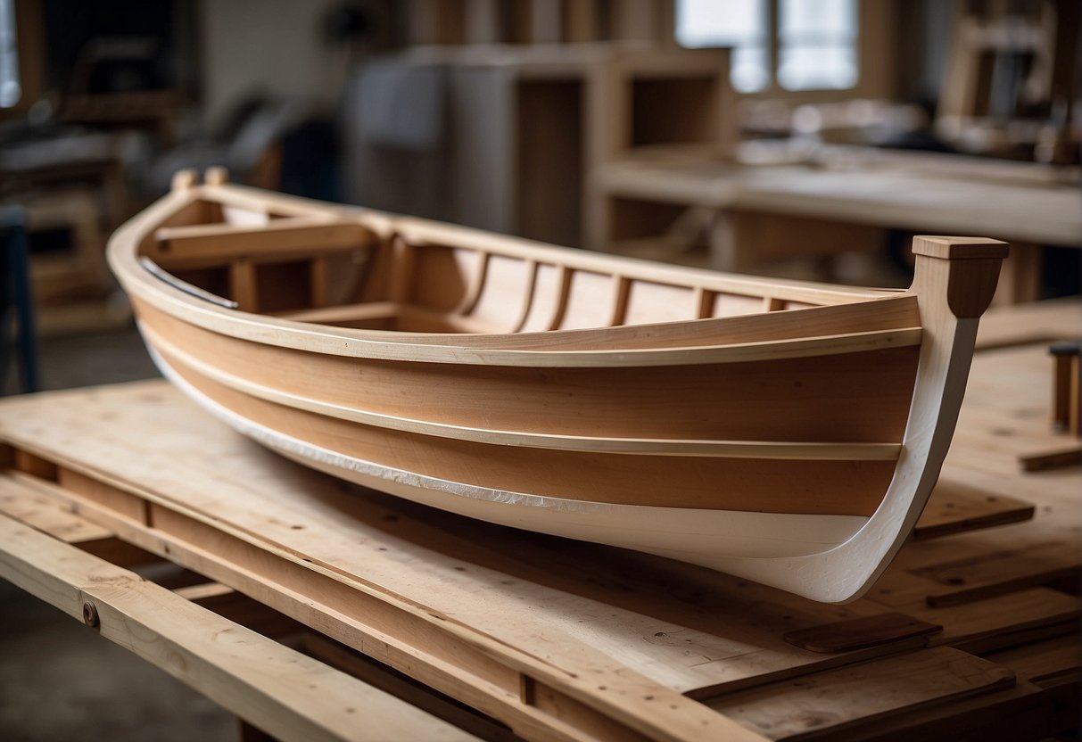 A lapstrake boat being constructed with glued lapstrake boat plans