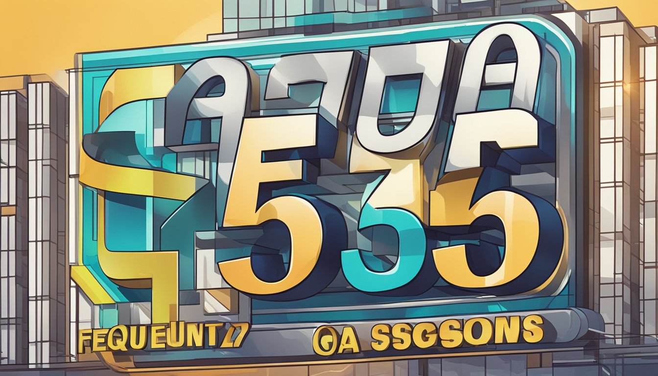 A large sign with "Frequently Asked Questions 556 Significado" displayed prominently in bold lettering against a clean, modern background