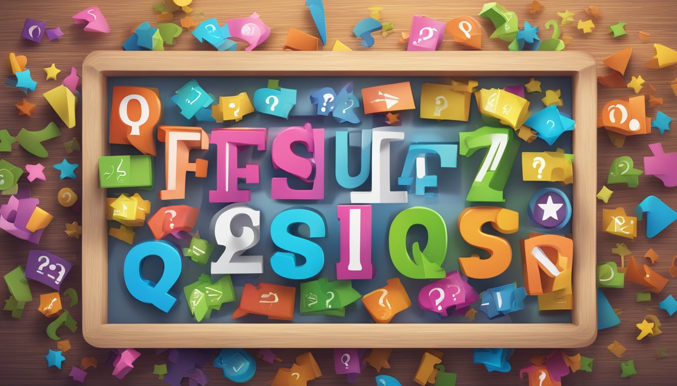 A colorful sign with "Frequently Asked Questions 7171 Significado" displayed prominently, surrounded by question marks and symbols