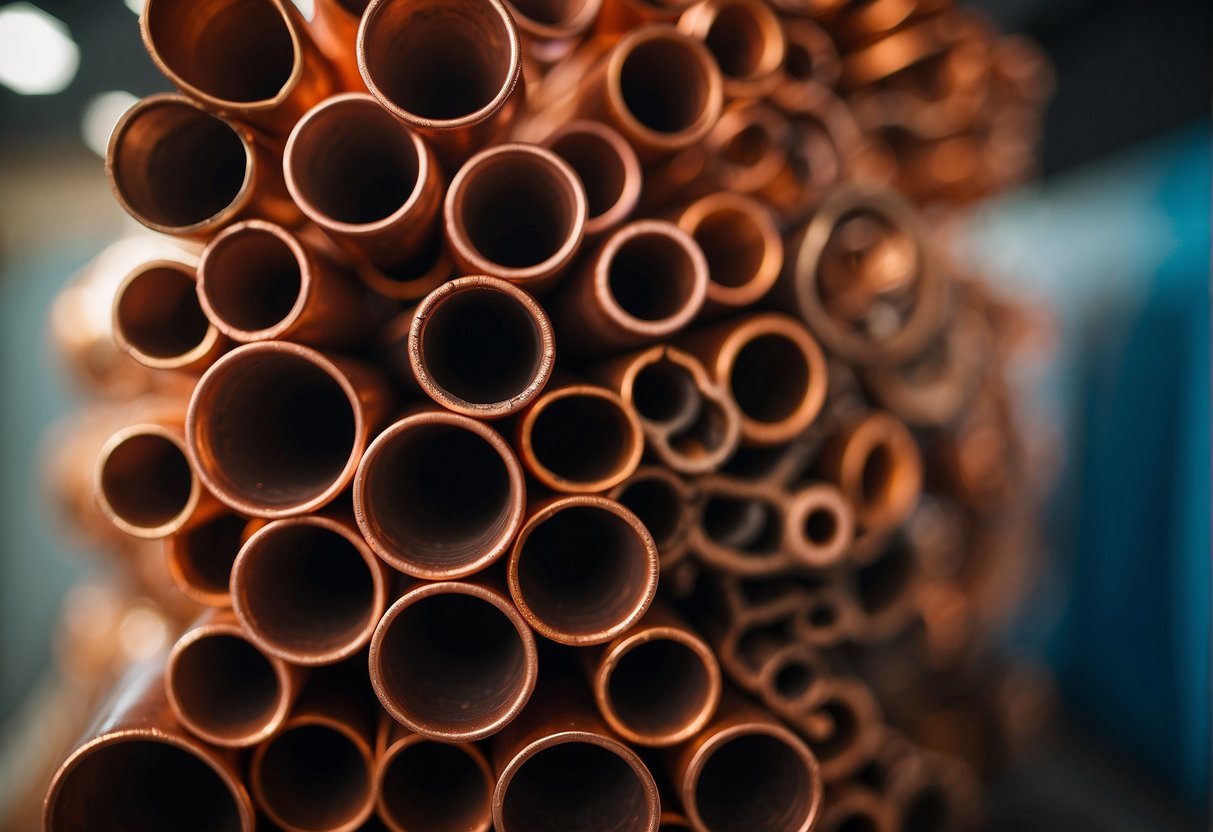 Copper and PVC pipes lying side by side, showcasing their different textures and colors