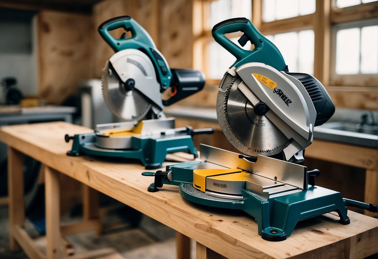 A 10 vs 12 miter saw comparison: 10-inch saw offers portability, while 12-inch saw provides more cutting capacity. Both have adjustable angles for precise cuts
