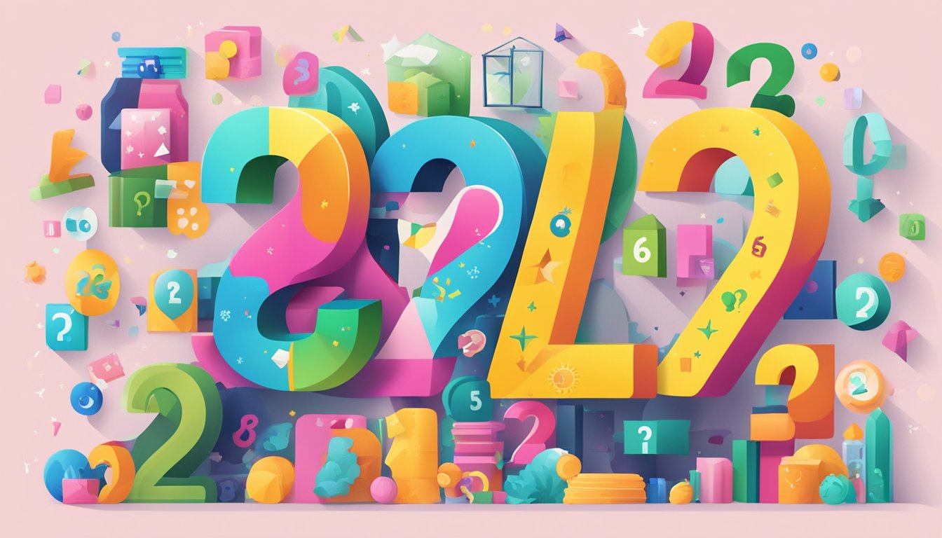 A large sign with "Frequently Asked Questions 1232 Significado" in bold letters, surrounded by colorful symbols and icons