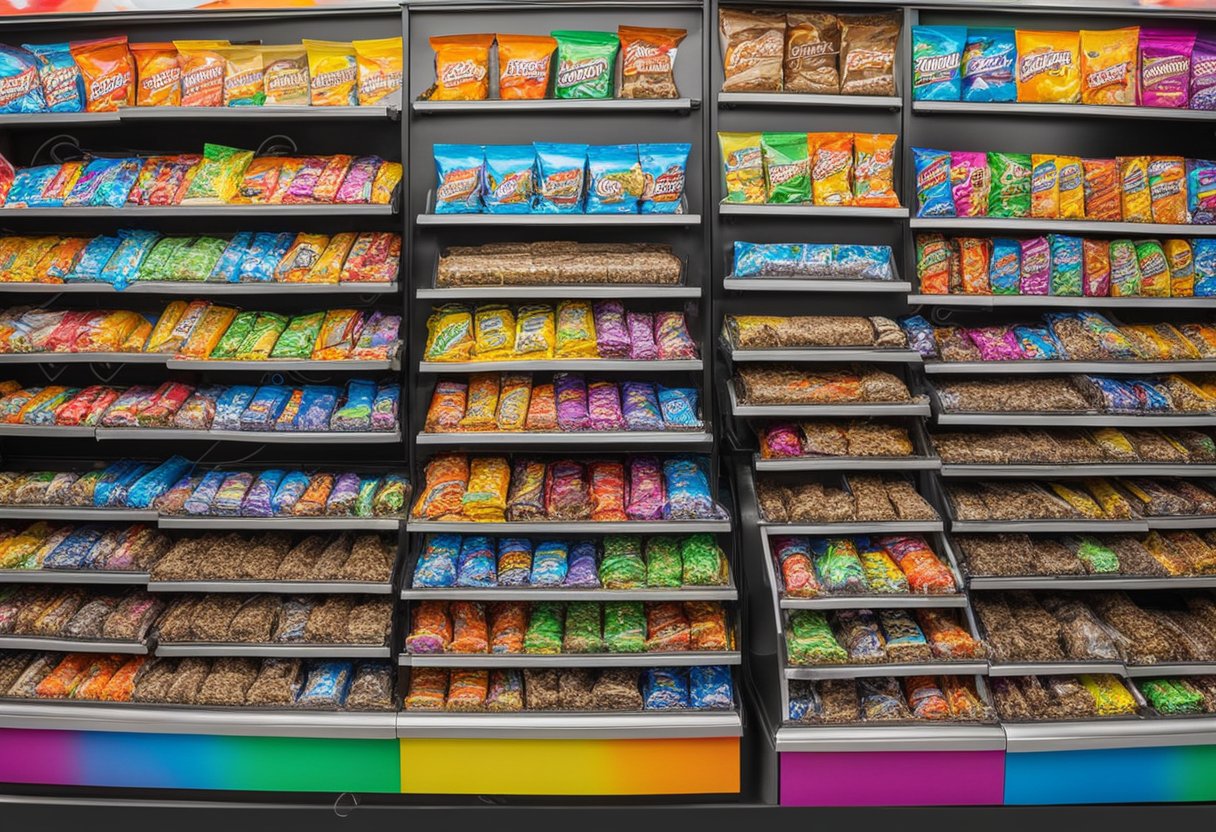 A colorful vending machine dispenses Zagnut candy bars