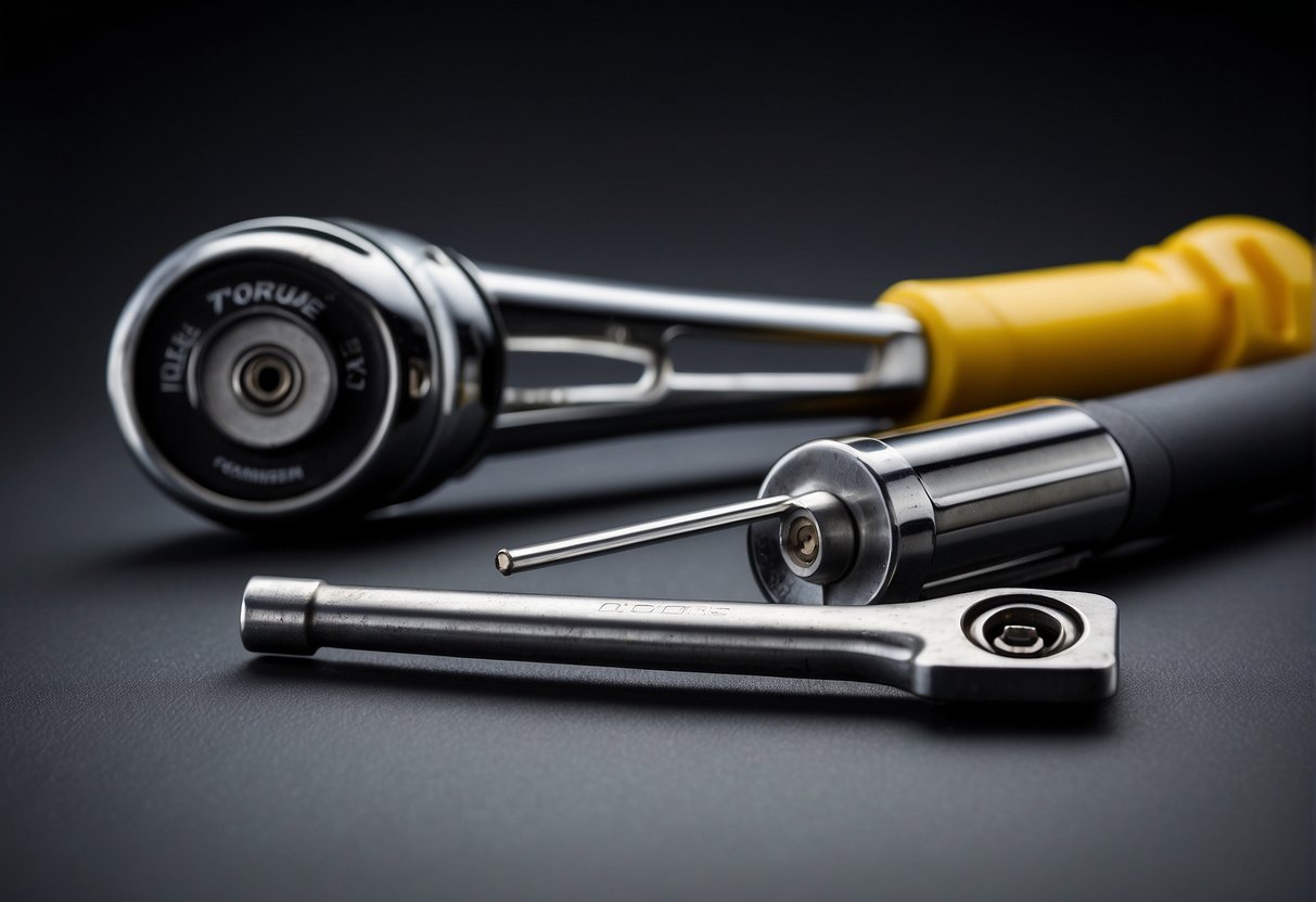 A torque wrench and socket wrench lie side by side, each showcasing their unique features. The torque wrench displays precision and accuracy, while the socket wrench demonstrates versatility and strength