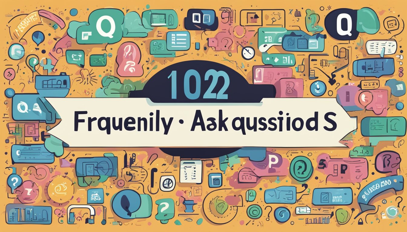 A sign with "Frequently Asked Questions 1020 Significado" in bold letters, surrounded by various question marks and symbols, set against a colorful and eye-catching background