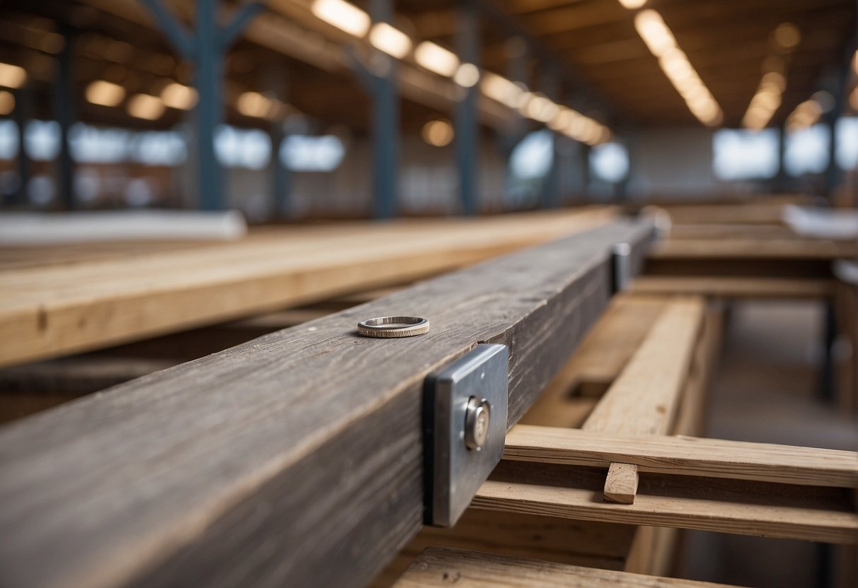A joist and a stud stand side by side, both supporting weight. The joist runs horizontally, while the stud stands vertically. They are both essential structural components in a building