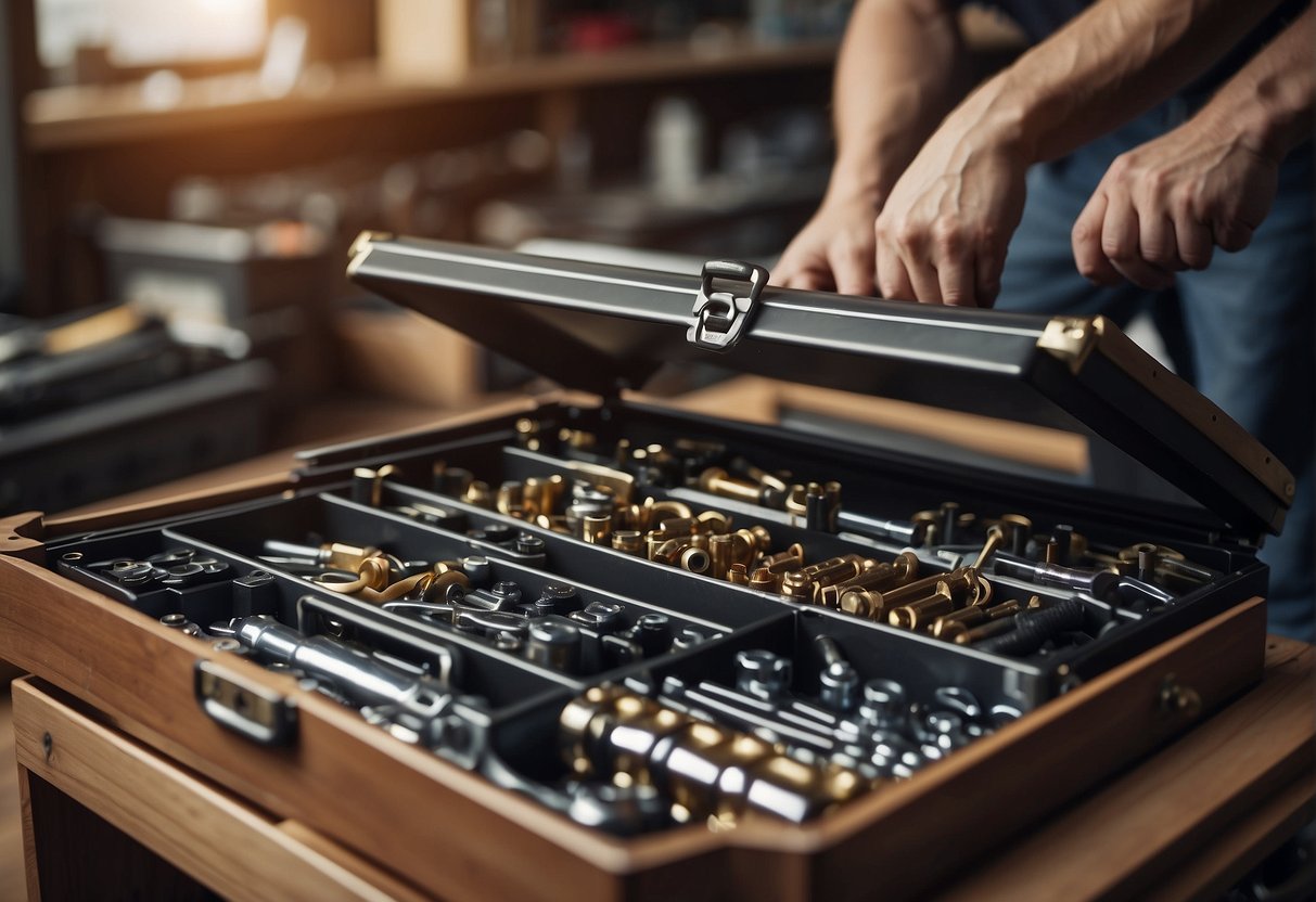 A craftsman opens a husky tool chest, tools neatly organized inside