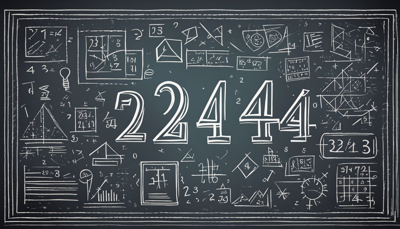 A chalkboard with the number 314 written in bold, surrounded by mathematical equations and geometric shapes