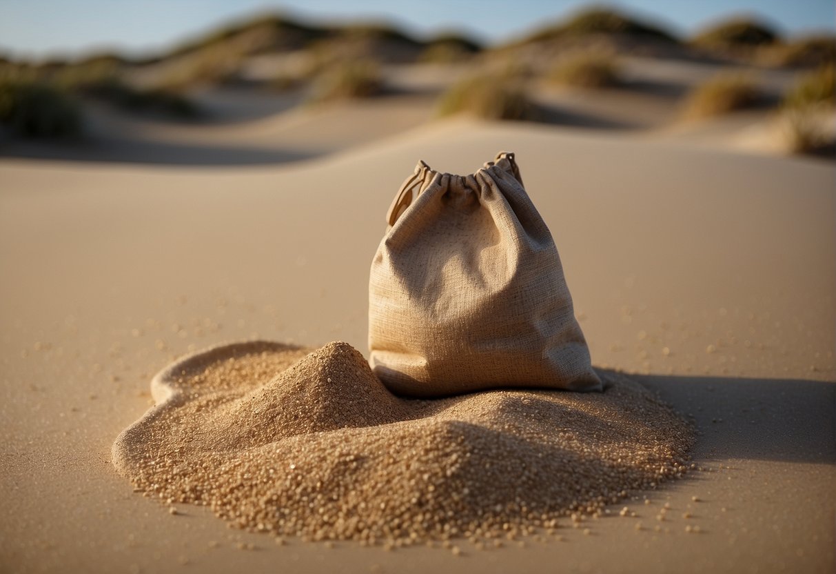 A bag of Easy Sand 20 sits next to a bag of Easy Sand 45, both open and spilling out onto a smooth surface