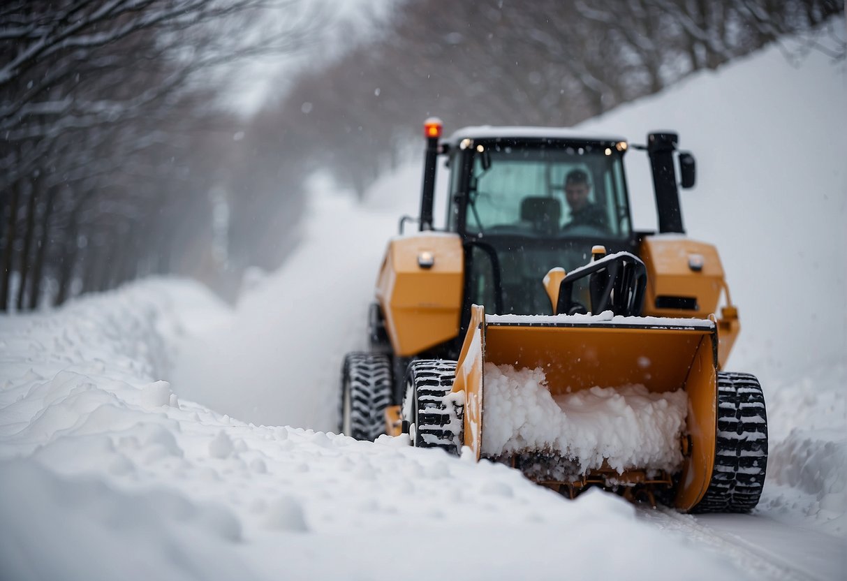 A track vs wheel snowblower clears a path through deep snow
