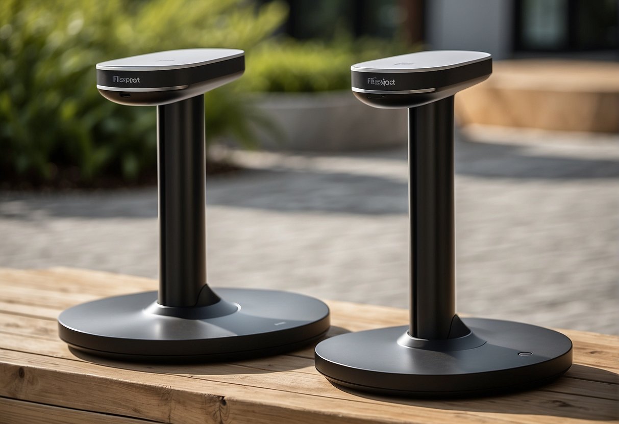 The flexispot e5 and e7 sit side by side, showcasing their sleek design and sturdy build quality. The clean lines and smooth surfaces highlight their modern aesthetic, while the durable materials convey their reliability
