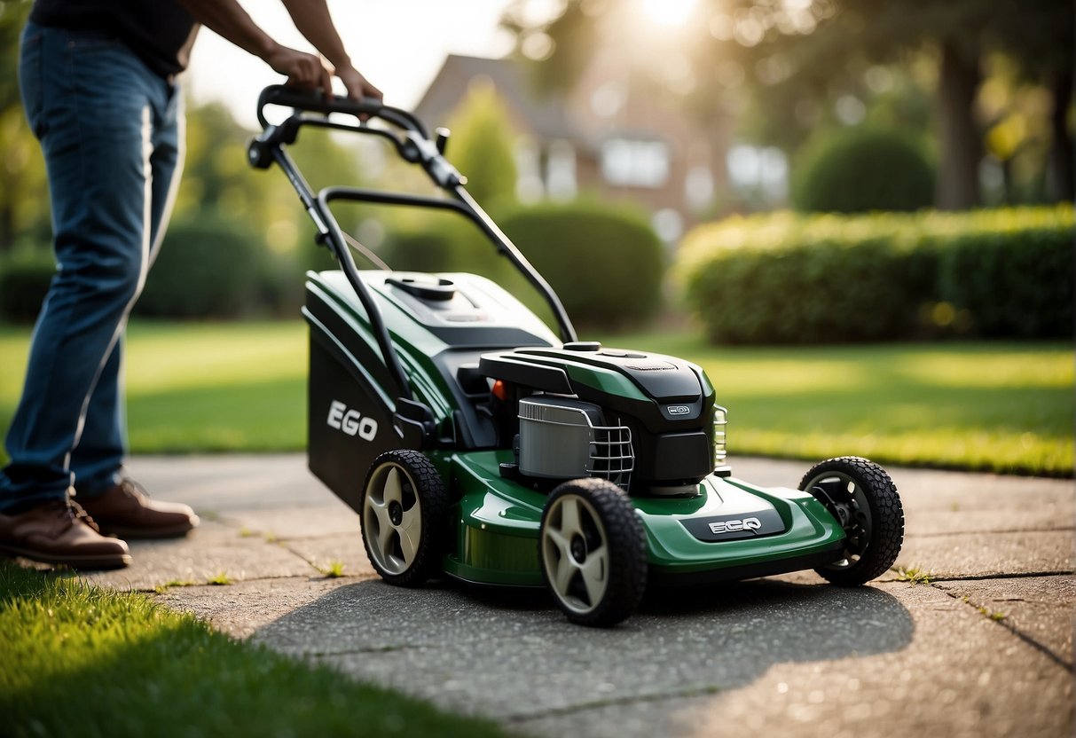 The ego select cut lawn mower stands tall and powerful, while the regular mower looks small and outdated. The ego mower exudes modernity and efficiency