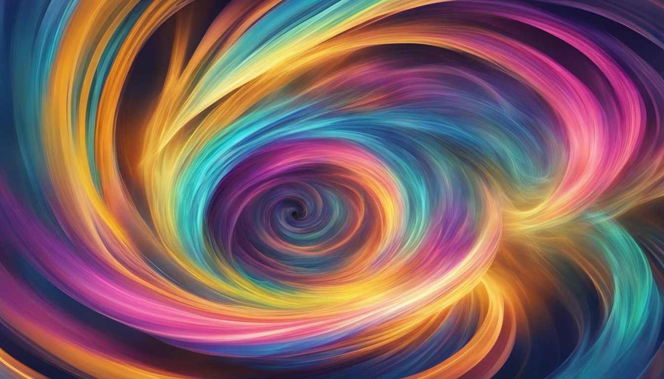 A swirling vortex of colorful energy emanates from a central point, pulsating with vibrant vibrations