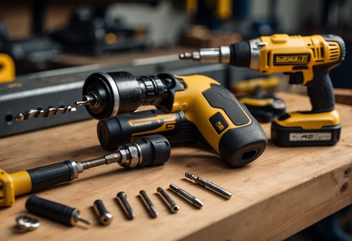 A screw gun and impact driver face off on a workbench, ready for action