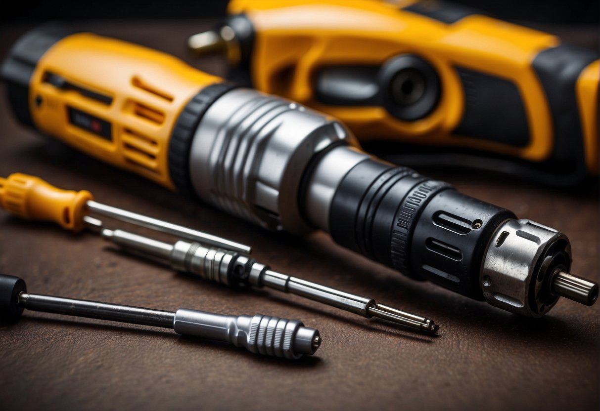 An impact driver and screwdriver face off, with the impact driver showing power and speed, while the screwdriver displays precision and control