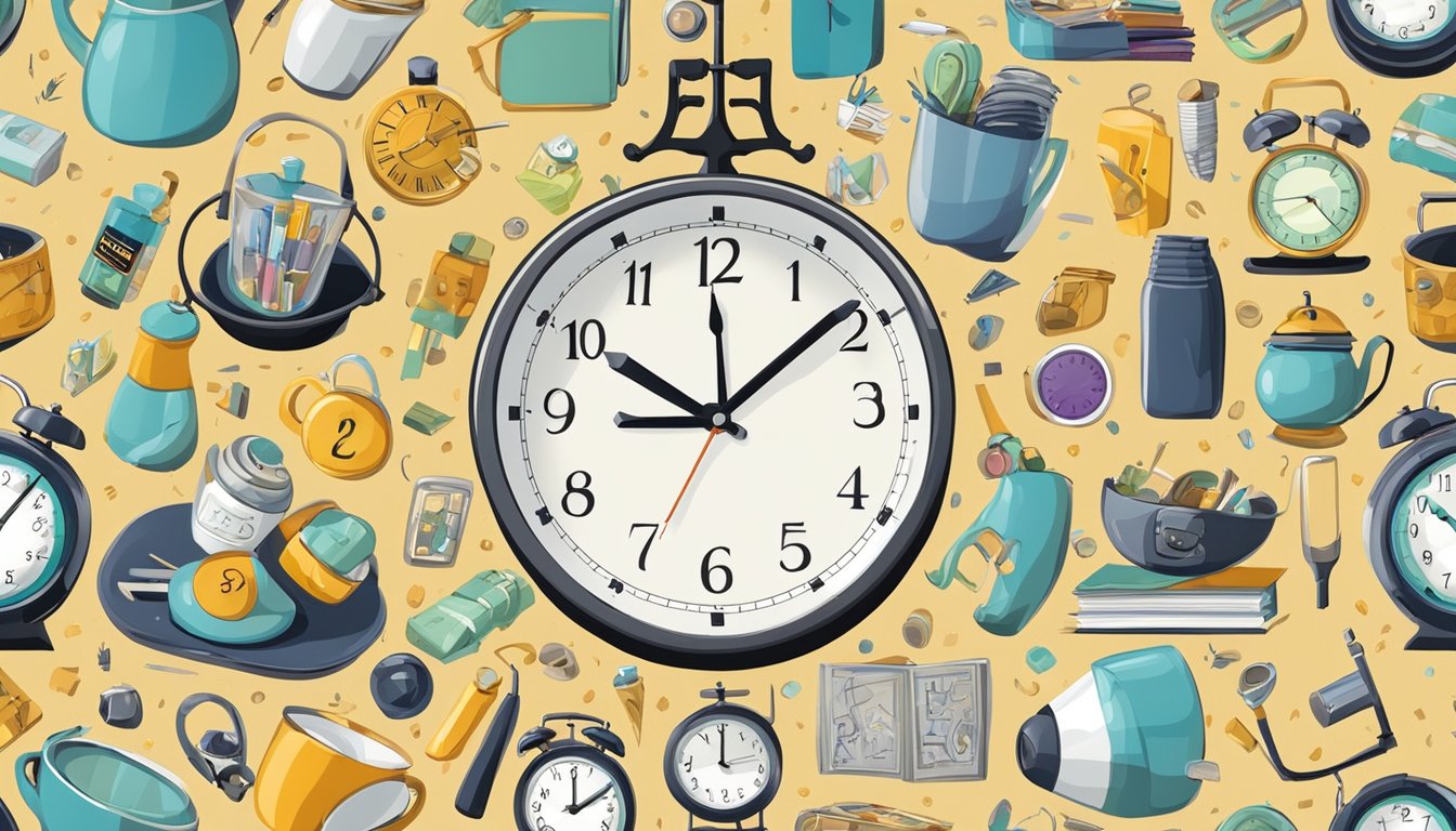 A clock displaying the number 20, surrounded by everyday objects symbolizing the significance of the number in daily life