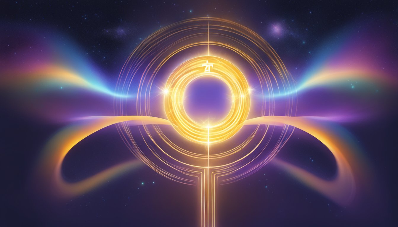 A glowing 210 symbol hovers above a spiritual connection, emanating energy and light