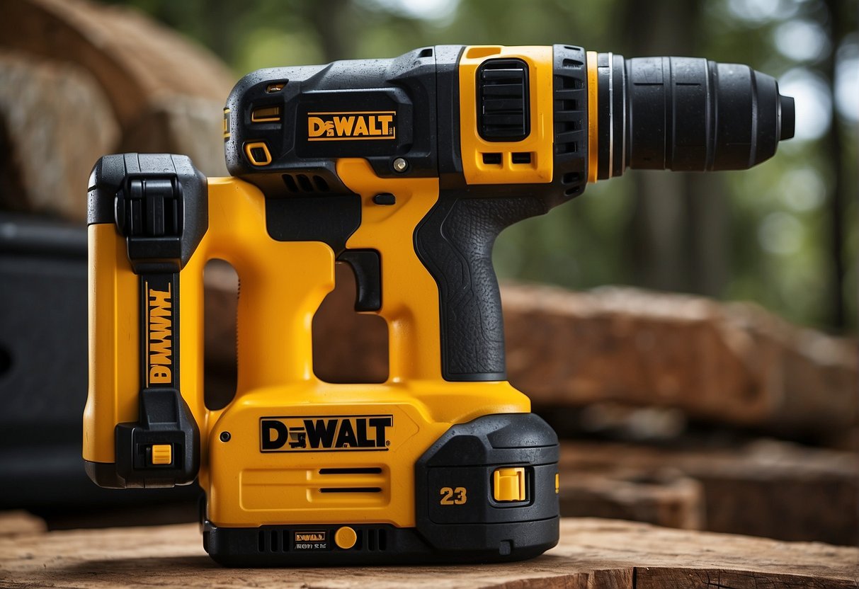 The Dewalt 20V and 60V tools are being put to the test in a rugged outdoor environment, showcasing their durability and low maintenance requirements