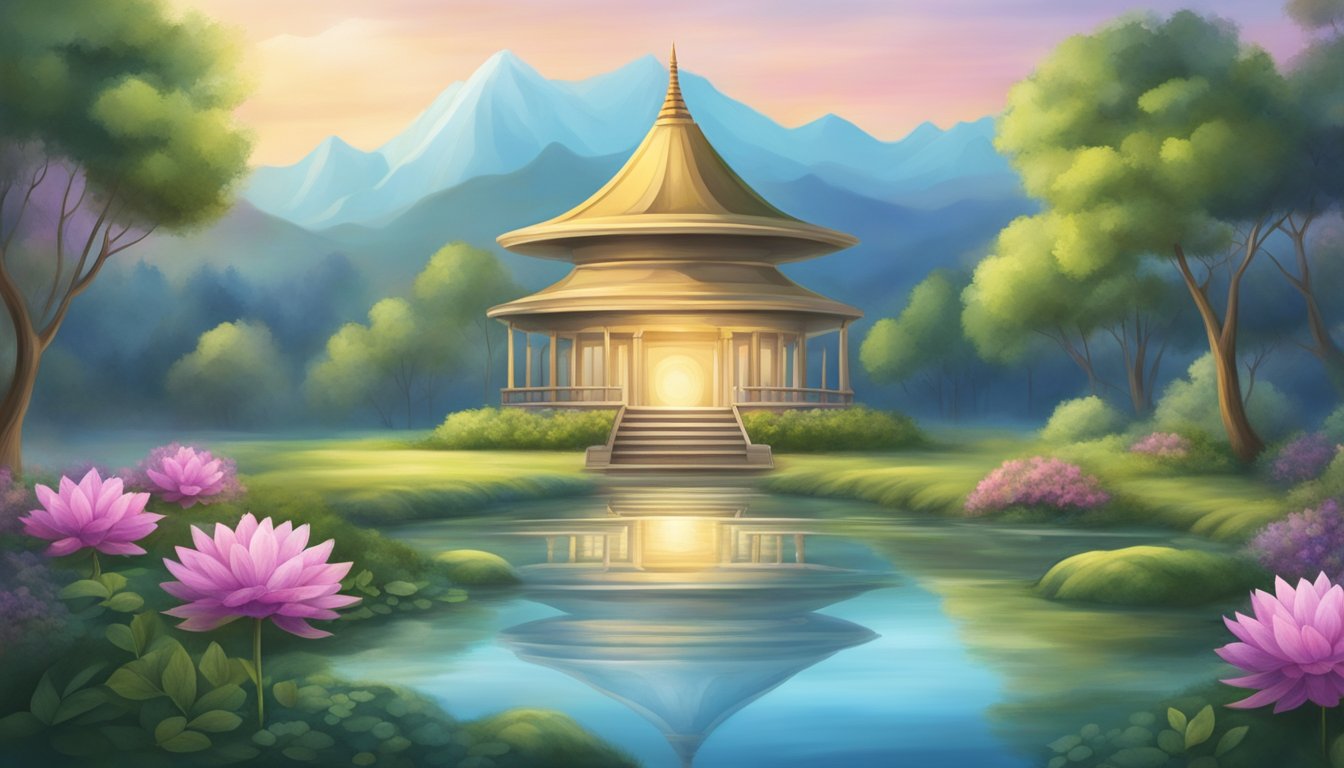 A serene setting with a spiritual symbol, such as a mandala or a peaceful landscape with a sense of connection and tranquility