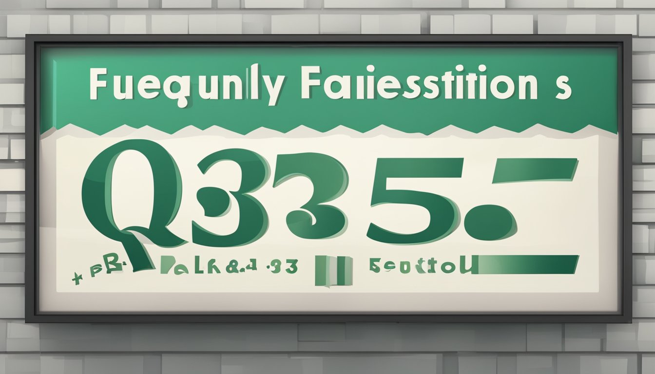 A large sign with "Frequently Asked Questions 3355 Significado" displayed prominently