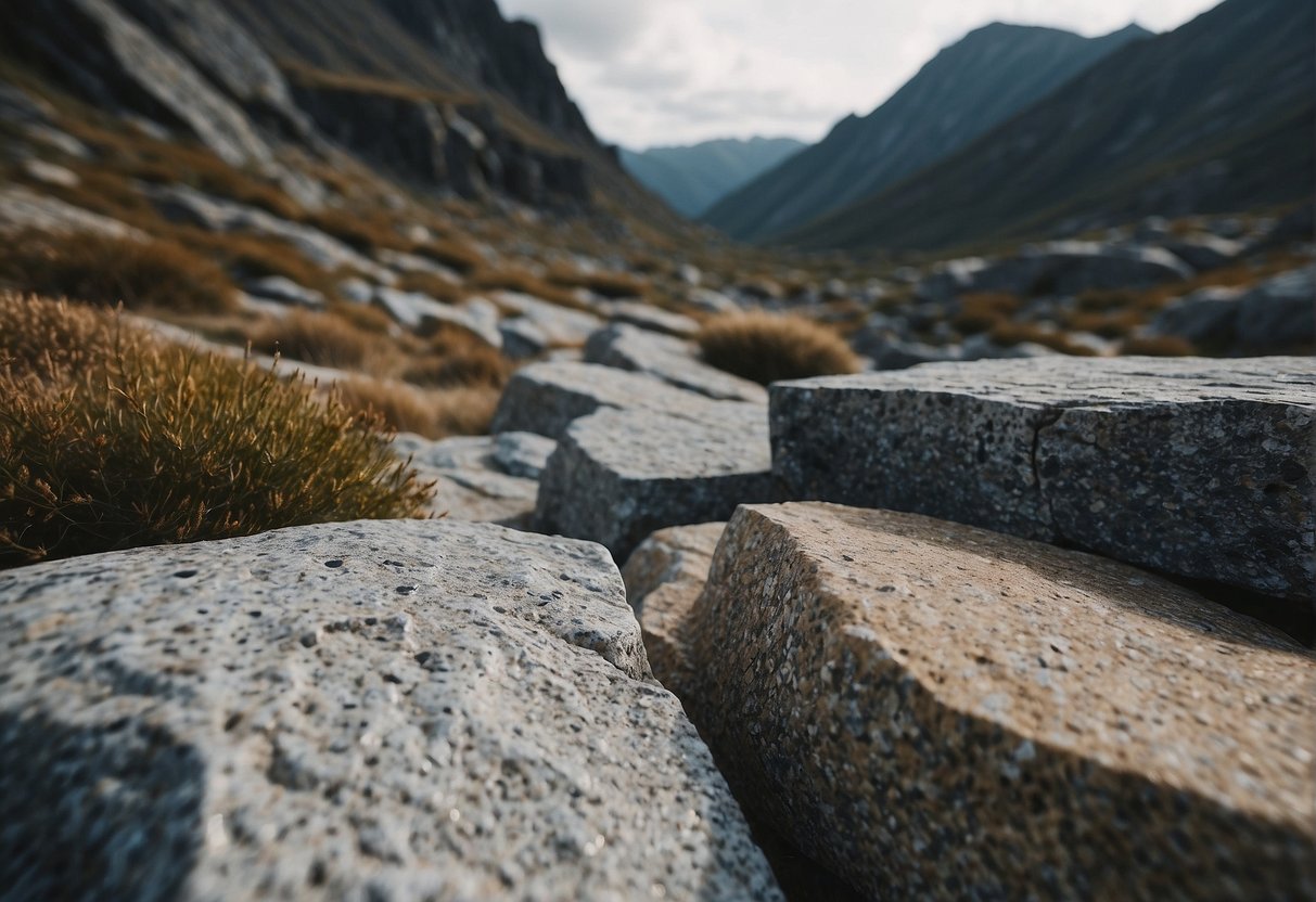 Granite grip battles Spreadrock in a rugged landscape, their textures and colors clashing in a dramatic showdown