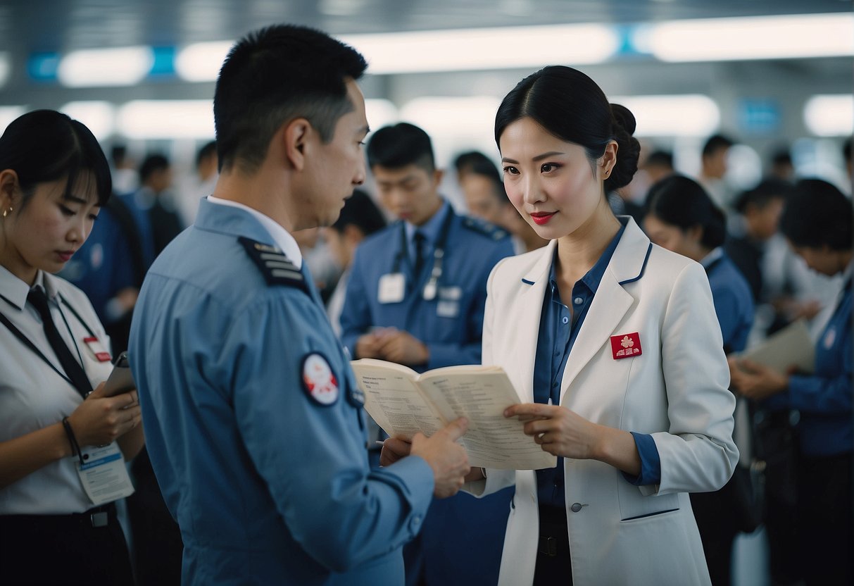 Passenger manifests being reviewed and organized by Air China staff. Data collection and management in progress