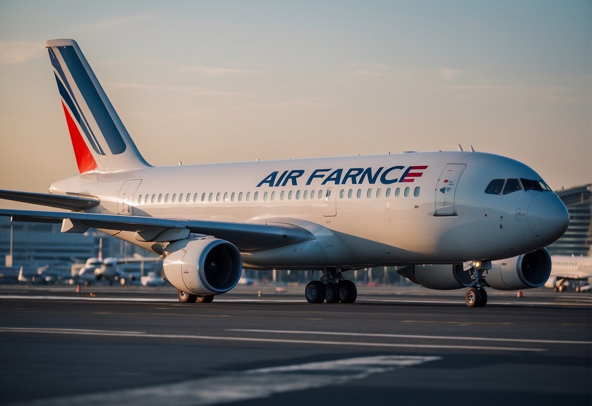 Air France contact info: phone, email, website. Blue and red logo prominent. Clear, easy-to-read font