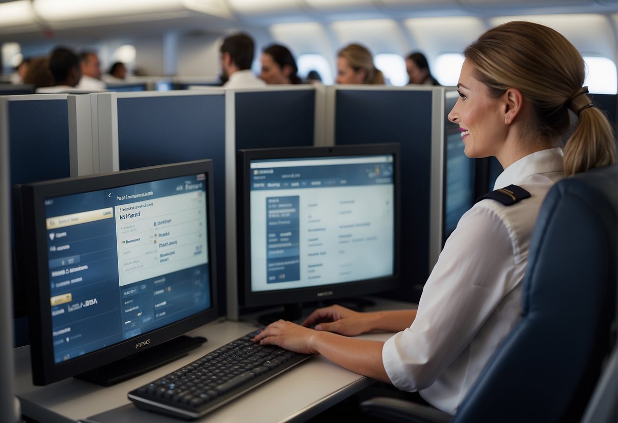 Passenger details being managed by Air France staff. Contact information displayed on computer screen